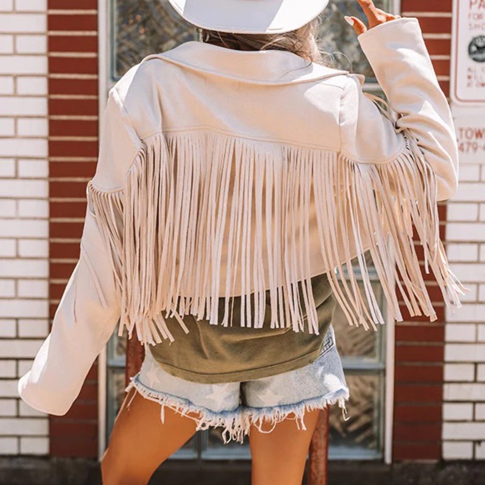 Cardigan women faux suede tassel fringe jacket festival boho